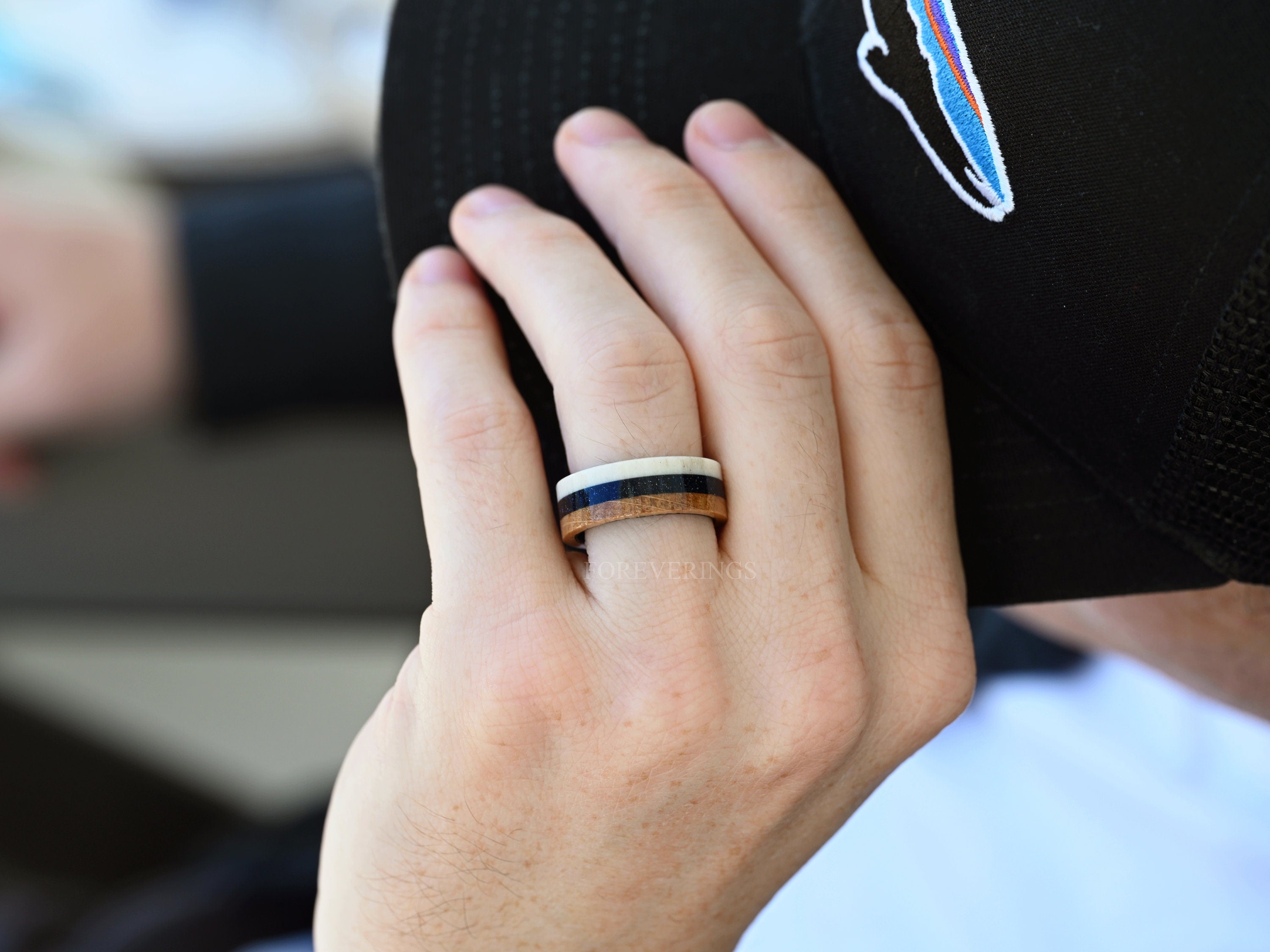 Mens Whiskey Barrel Ring, Antler Wedding Band, Black Nebula Ring, Blue Sandstone, Unique Engagement Ring, Promise Ring, Nature, Ring Engrave