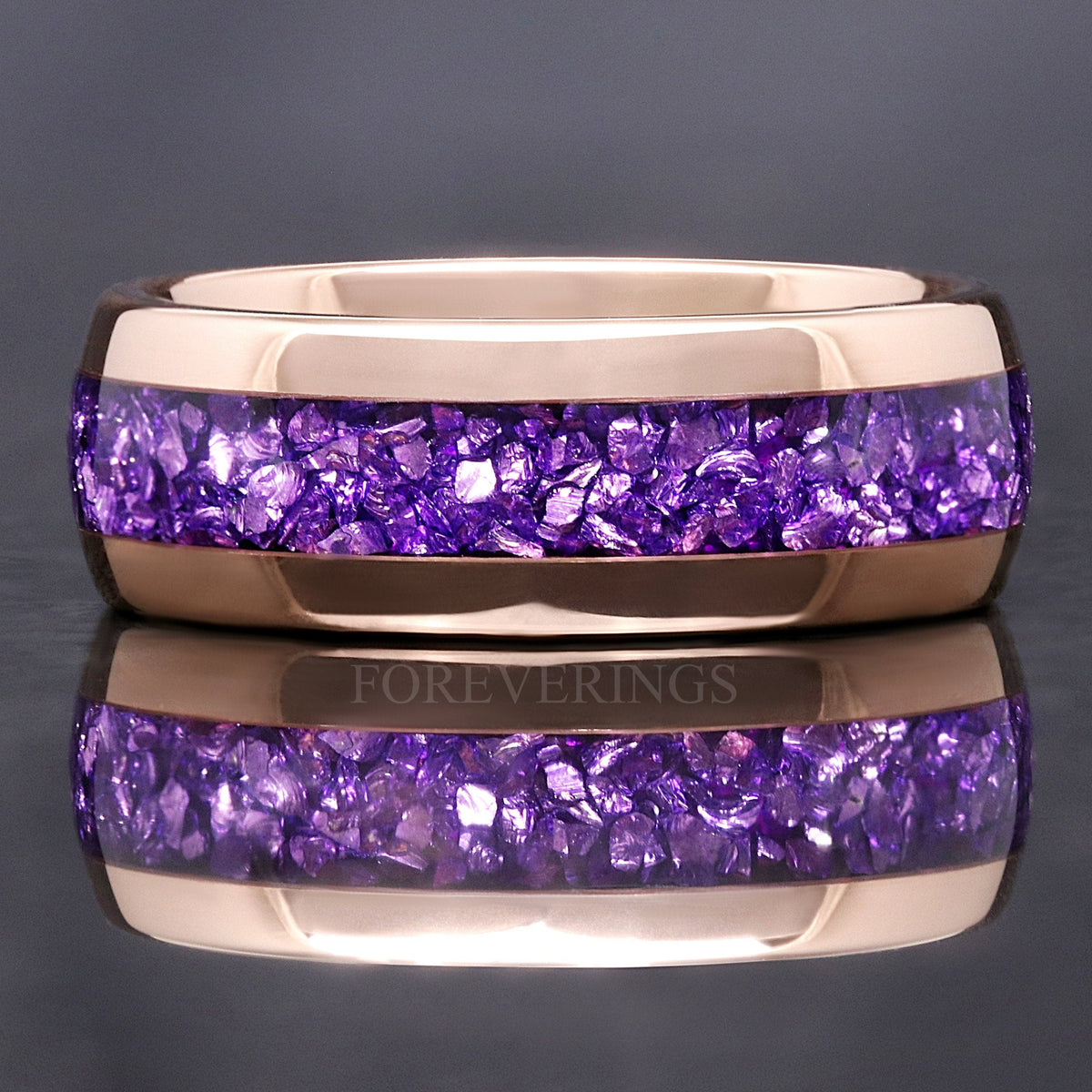 Amethyst Ring Rose Gold, Mens Wedding Band, Purple Ring, 8mm Rose Gold Tungsten Ring, Man Engagement Ring, Unique Promise Ring, Engraving