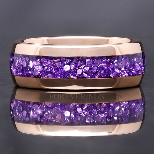 Amethyst Ring Rose Gold, Mens Wedding Band, Purple Ring, 8mm Rose Gold Tungsten Ring, Man Engagement Ring, Unique Promise Ring, Engraving