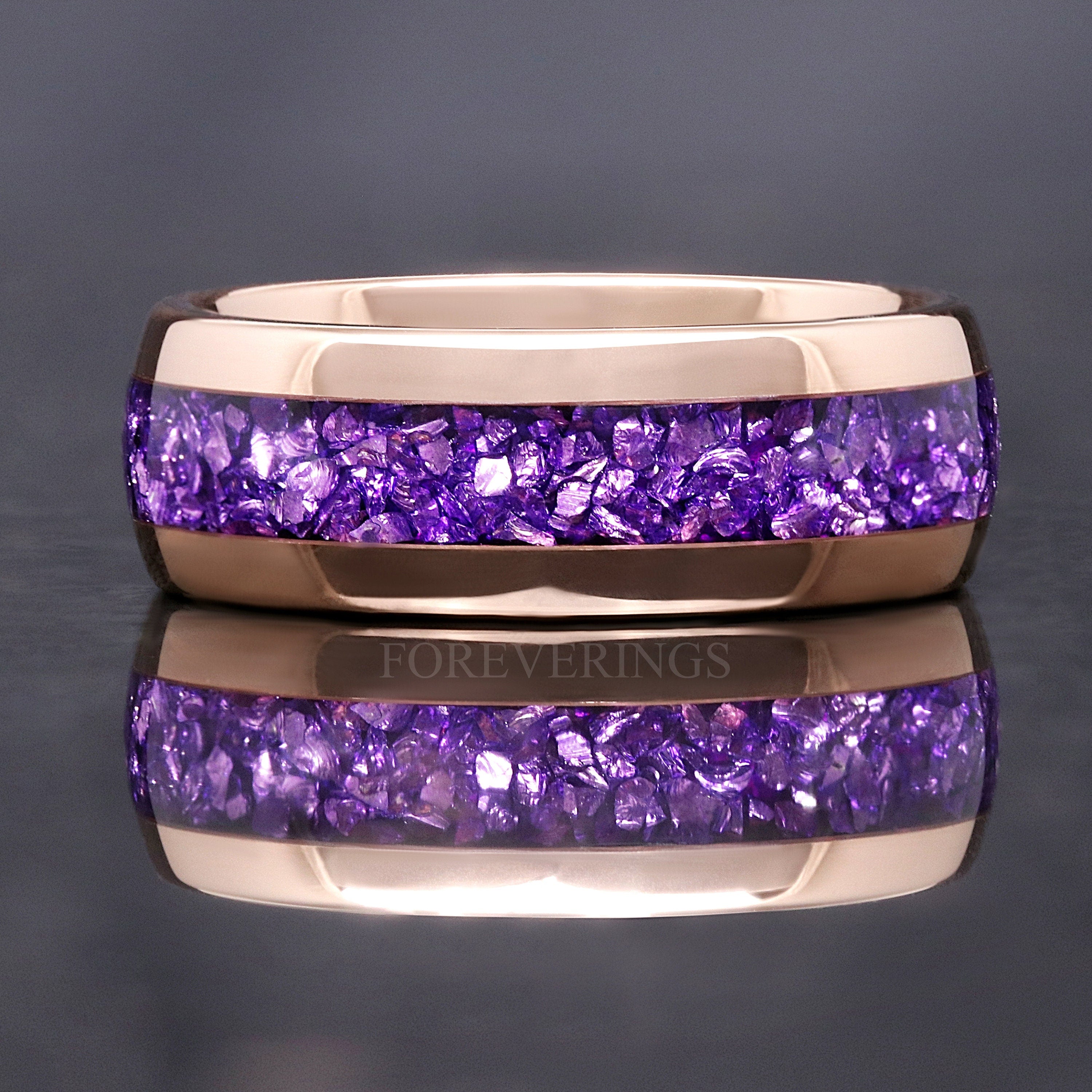 Alexandrite Ring Rose Gold, Mens Wedding Band, Purple Ring, 8mm Rose Gold Tungsten Ring, Man Engagement Ring, Unique Promise Ring, Engraving