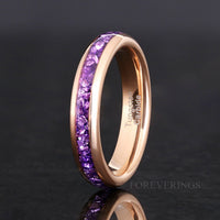 Amethyst Ring Set Rose Gold, His and Her Tungsten Wedding Band, 8mm & 4mm Purple Ring Set, Matching Couples Ring Set, Promise Ring Set