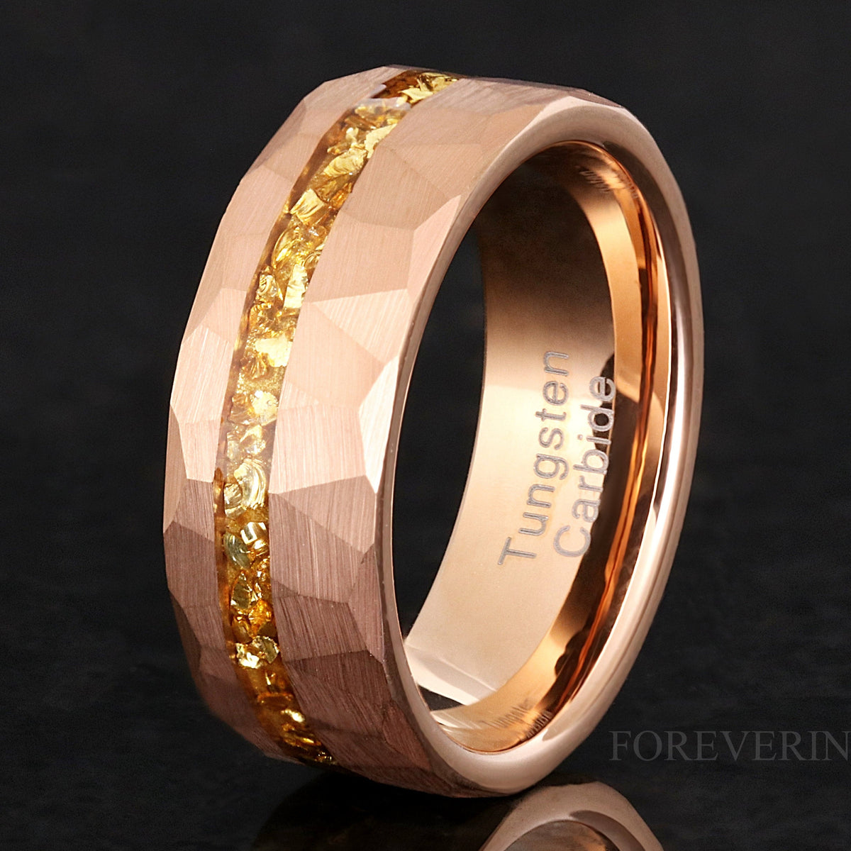 Man Citrine Ring Hammered Rose Gold Tungsten, 8mm Man Wedding Band, Unique Ring, Engagement, Man Promise Ring, Flat Hammered Ring, Engraving