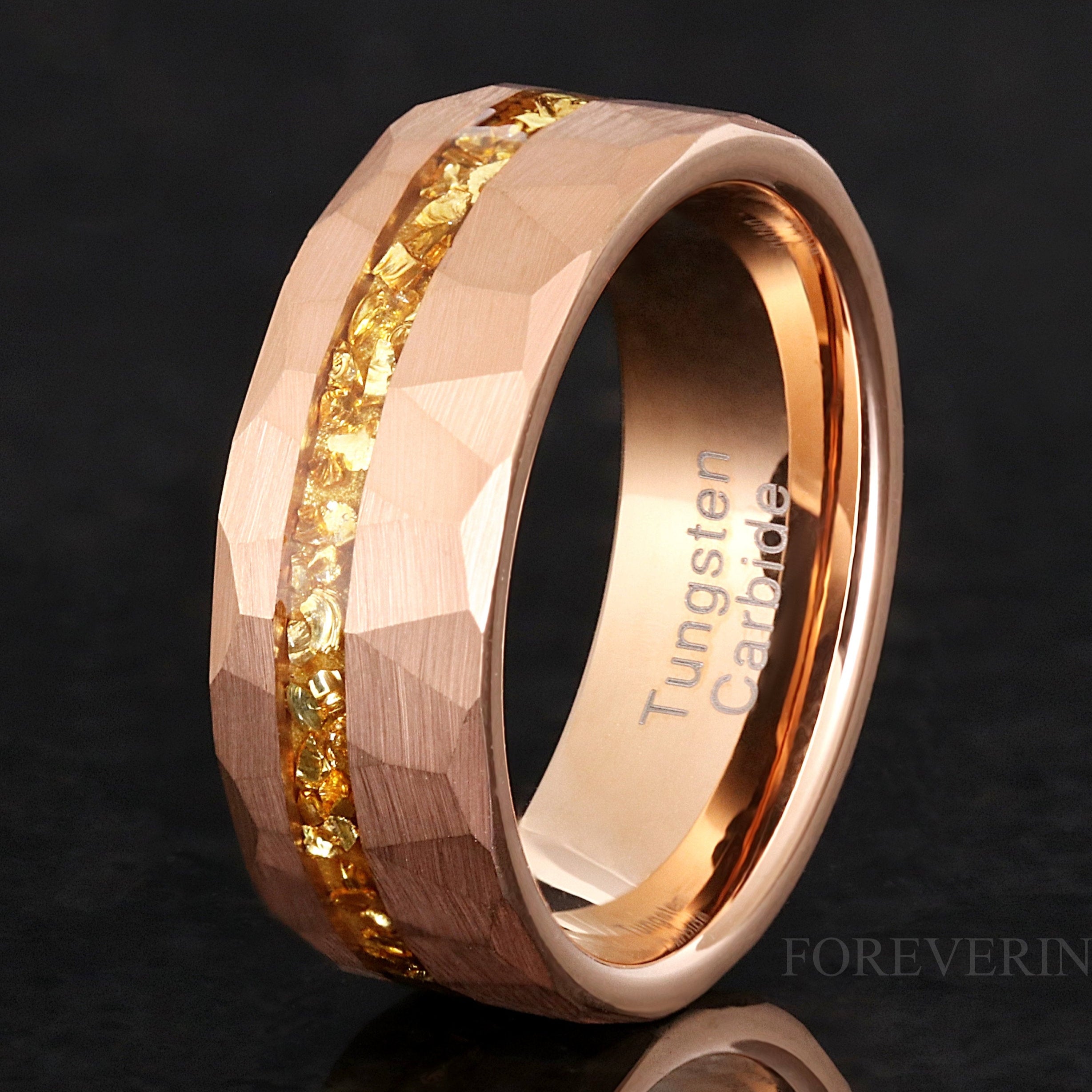 Man Citrine Ring Hammered Rose Gold Tungsten, 8mm Man Wedding Band, Unique Ring, Engagement, Man Promise Ring, Flat Hammered Ring, Engraving