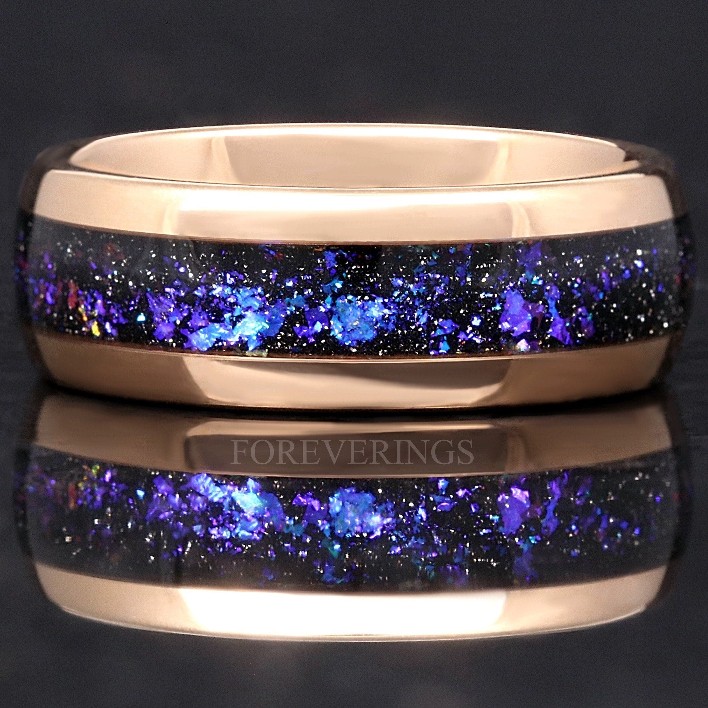 Orion Nebula Ring Rose Gold, Man Woman Wedding Band, 8mm-6mm-4mm Tungsten Band, Blue Nebula Ring, Outer Space Ring, Unique Ring, Engraving