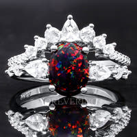 Vintage Black Fire Opal Ring, Woman Wedding Ring, 925 Sterling Silver, Black Opal Engagement Ring Set, Statement Promise Ring, 925 Silver