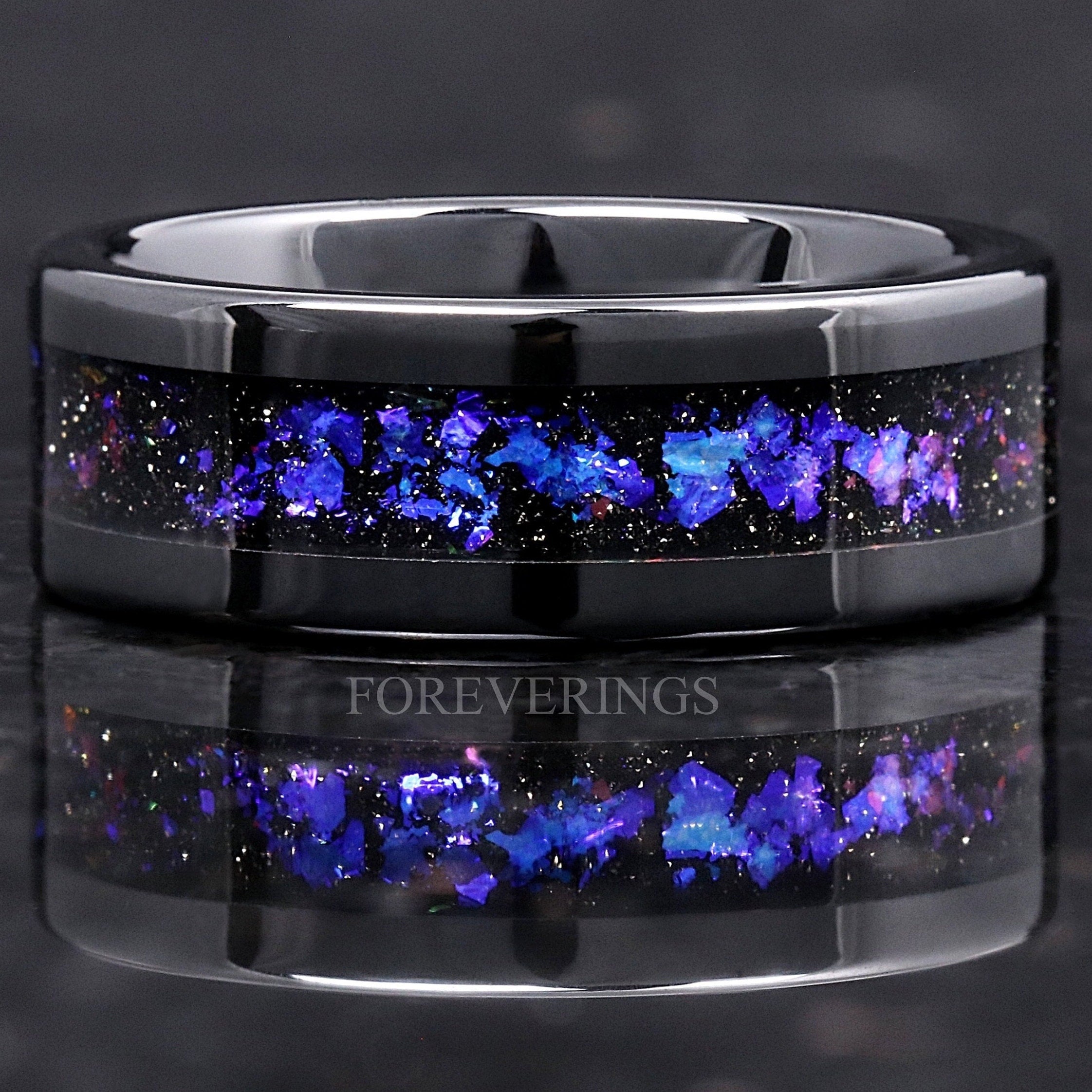 Orion Nebula Ring Black Ceramic Wedding Band, Outer Space Ring, Blue Nebula Ring, Man Woman Wedding Band, Unique Ring, Flat, Ring Engrave