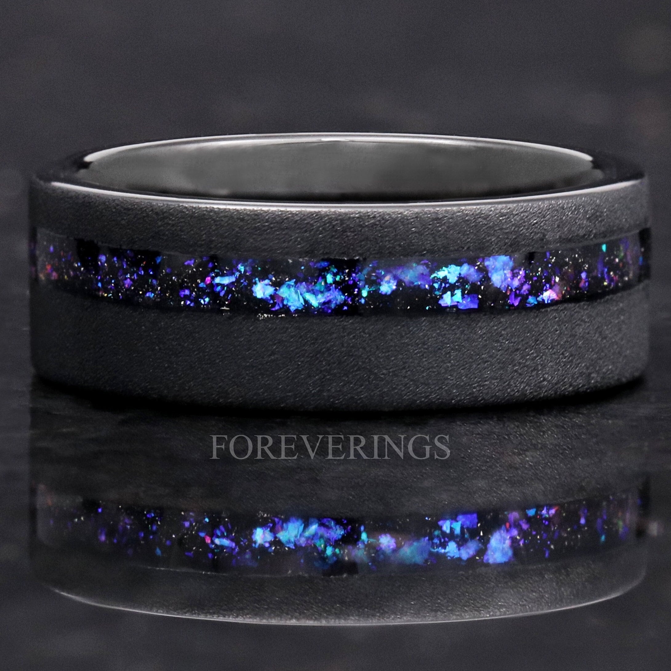 Orion Nebula Ring, Black Tungsten Wedding Band, 8mm-6mm Ring, Flat, Sandblasted, Comfort Fit, Birthday Anniversary Gift for Him, Engraving