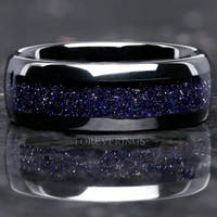 Great Rift Nebula Ring, Starry Night, Black Tungsten Wedding Band, 8mm-6mm-4mm, Dome, Polish, Space Ring, Blue Sandstone Band, Ring Engrave