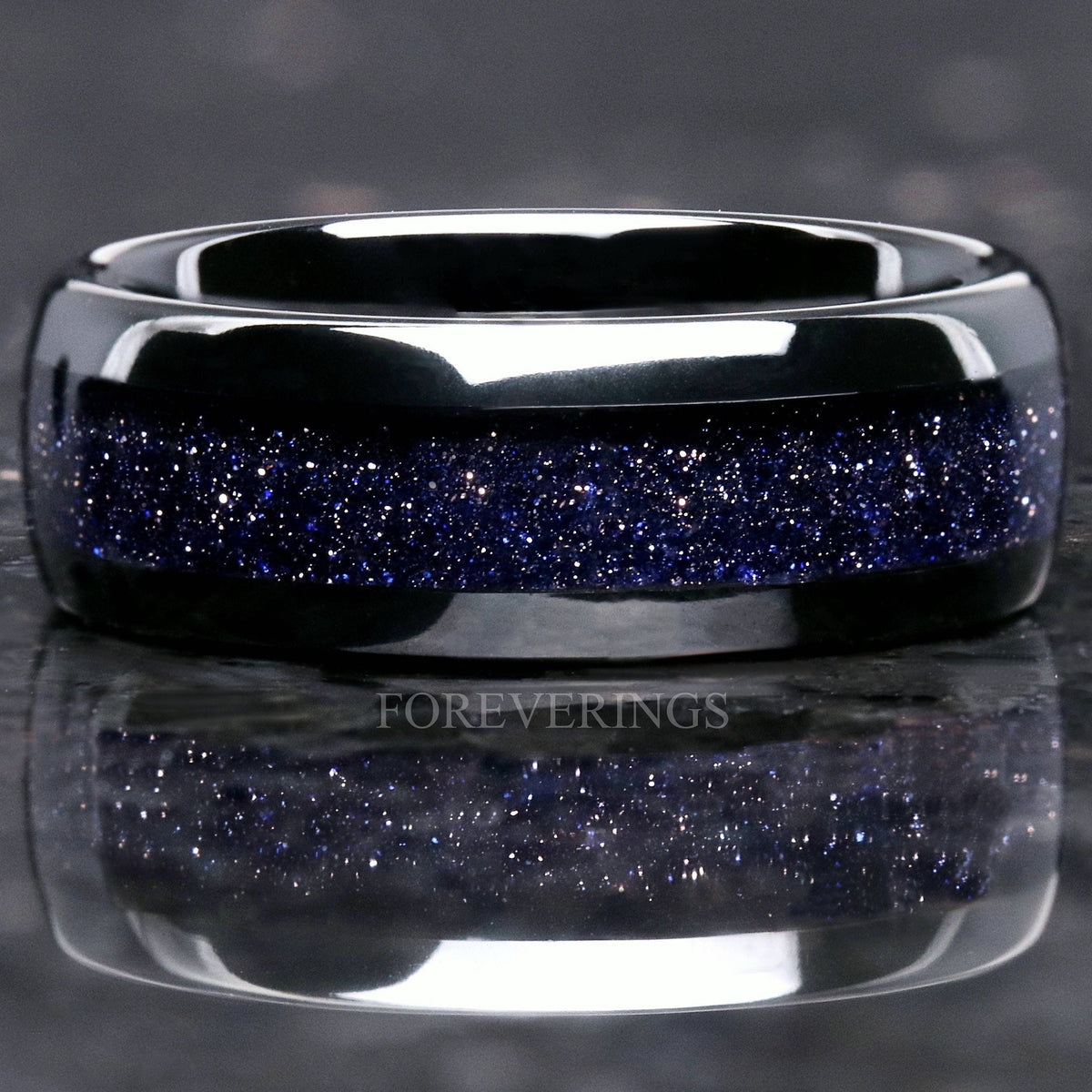 Great Rift Nebula Ring, Starry Night, Black Tungsten Wedding Band, 8mm-6mm-4mm, Dome, Polish, Space Ring, Blue Sandstone Band, Ring Engrave