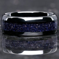 Great Rift Nebula Ring, Starry Night, Black Tungsten Wedding Band, 8mm-6mm-4mm, Dome, Polish, Space Ring, Blue Sandstone Band, Ring Engrave
