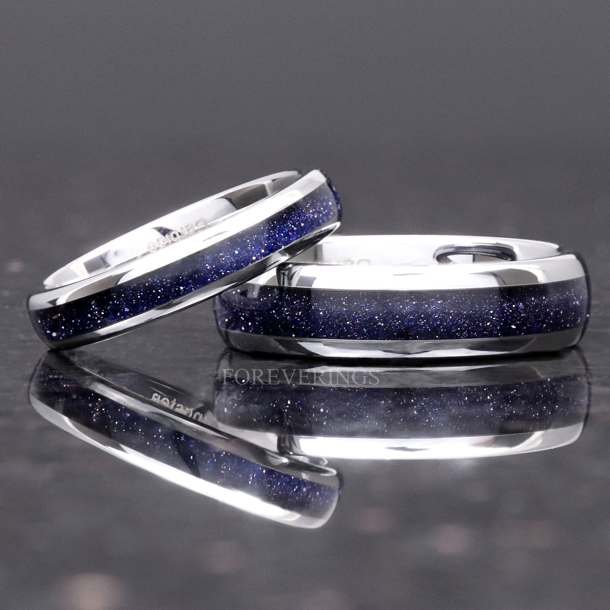 Great Rift Nebula Ring Set, His and Hers Tungsten Wedding Band, 6mm & 4mm Silver Ring, Outer Space Couple Ring, Polish, Dome, Sandstone Ring
