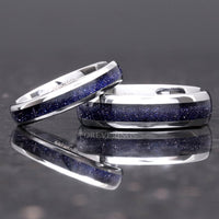 Great Rift Nebula Ring Set, His and Hers Tungsten Wedding Band, 6mm & 4mm Silver Ring, Outer Space Couple Ring, Polish, Dome, Sandstone Ring