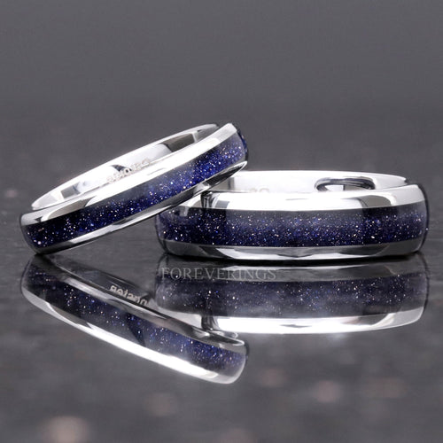 Great Rift Nebula Ring Set, His and Hers Tungsten Wedding Band, 6mm & 4mm Silver Ring, Outer Space Couple Ring, Polish, Dome, Sandstone Ring