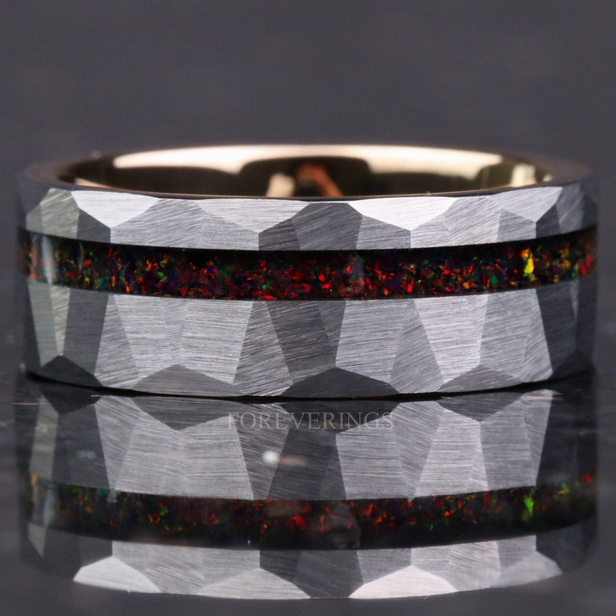 Black Fire Opal | Men's Two-Tone Rose Gold & Silver Tungsten Ring | 8mm