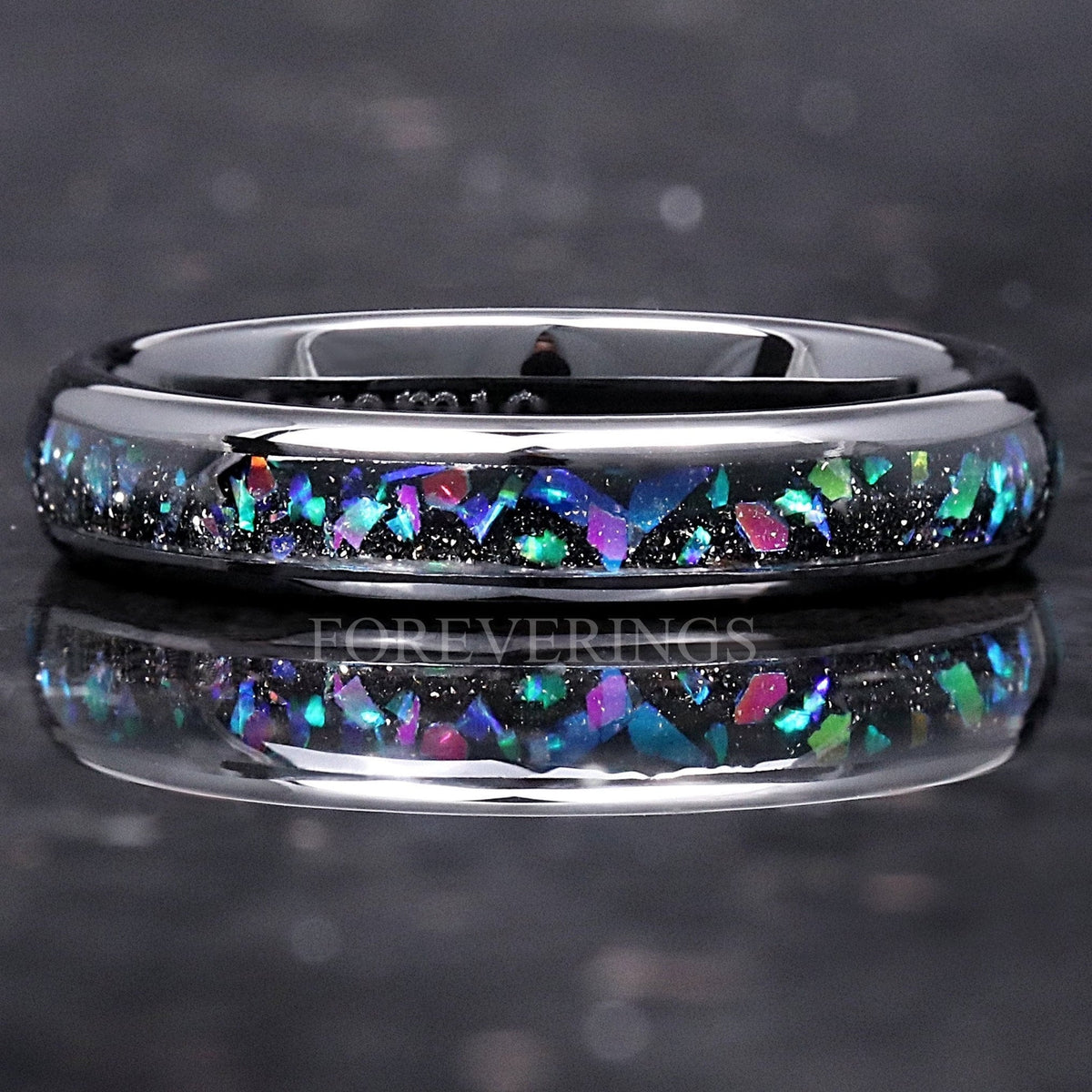 Galaxy Opal Black Ceramic Band | Opal Ring | 4mm