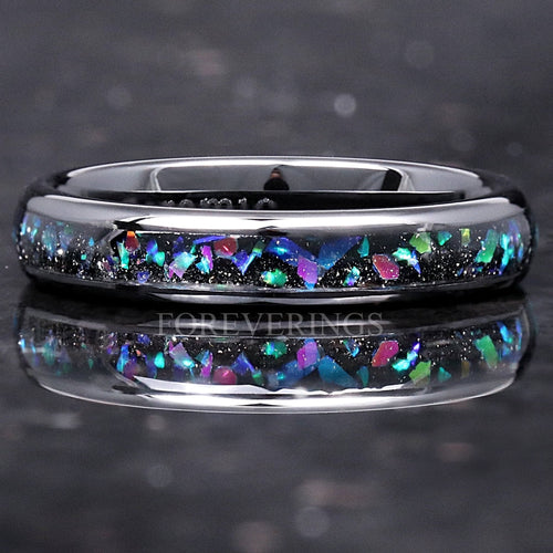 Galaxy Opal Black Ceramic Band | Opal Ring | 4mm