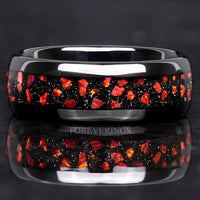 Red Fire Opal Mens Wedding Band | 8mm Black Tungsten Ring