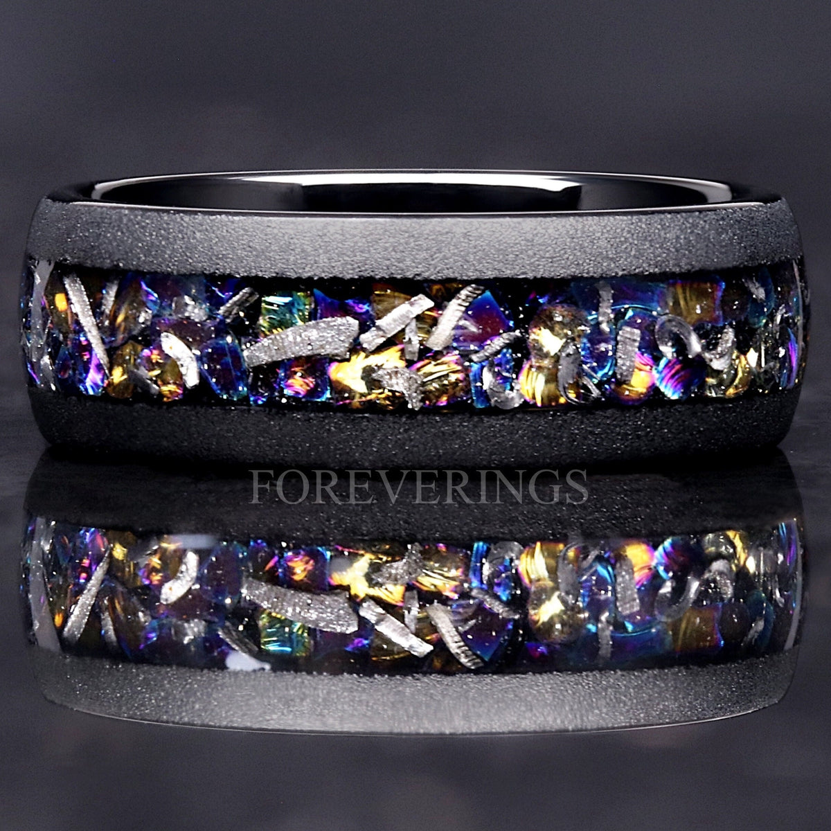 Meteorite Veil Nebula Ring, Black Tungsten Wedding Band, Witch's Broom, 8mm-6mm Unique Man Ring, Real Meteorite, Space Ring, Ring Engraving