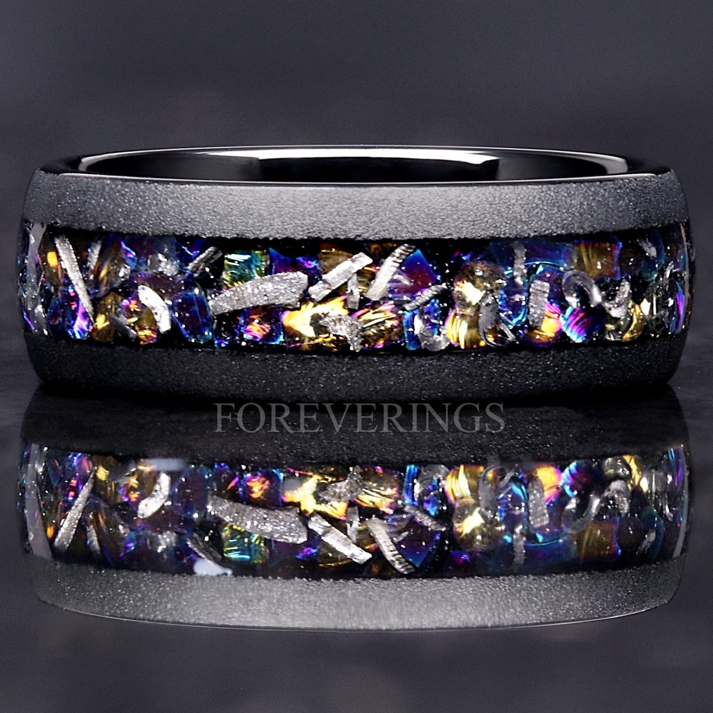 Meteorite Veil Nebula Ring, Black Tungsten Wedding Band, Witch's Broom, 8mm-6mm Unique Man Ring, Real Meteorite, Space Ring, Ring Engraving