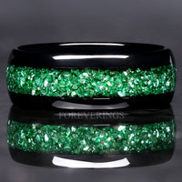 Emerald Wedding Band, Man Woman Ring, Black Tungsten Ring, 8mm-6mm-4mm Green Emerald Band, Dome Polish, Unique Modern Promise Ring, Engrave