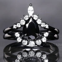 Black Onyx Modern Women Engagement Ring Set, 925 Sterling Silver Ring, Womens Wedding Ring Set, Unique Engagement Ring Set