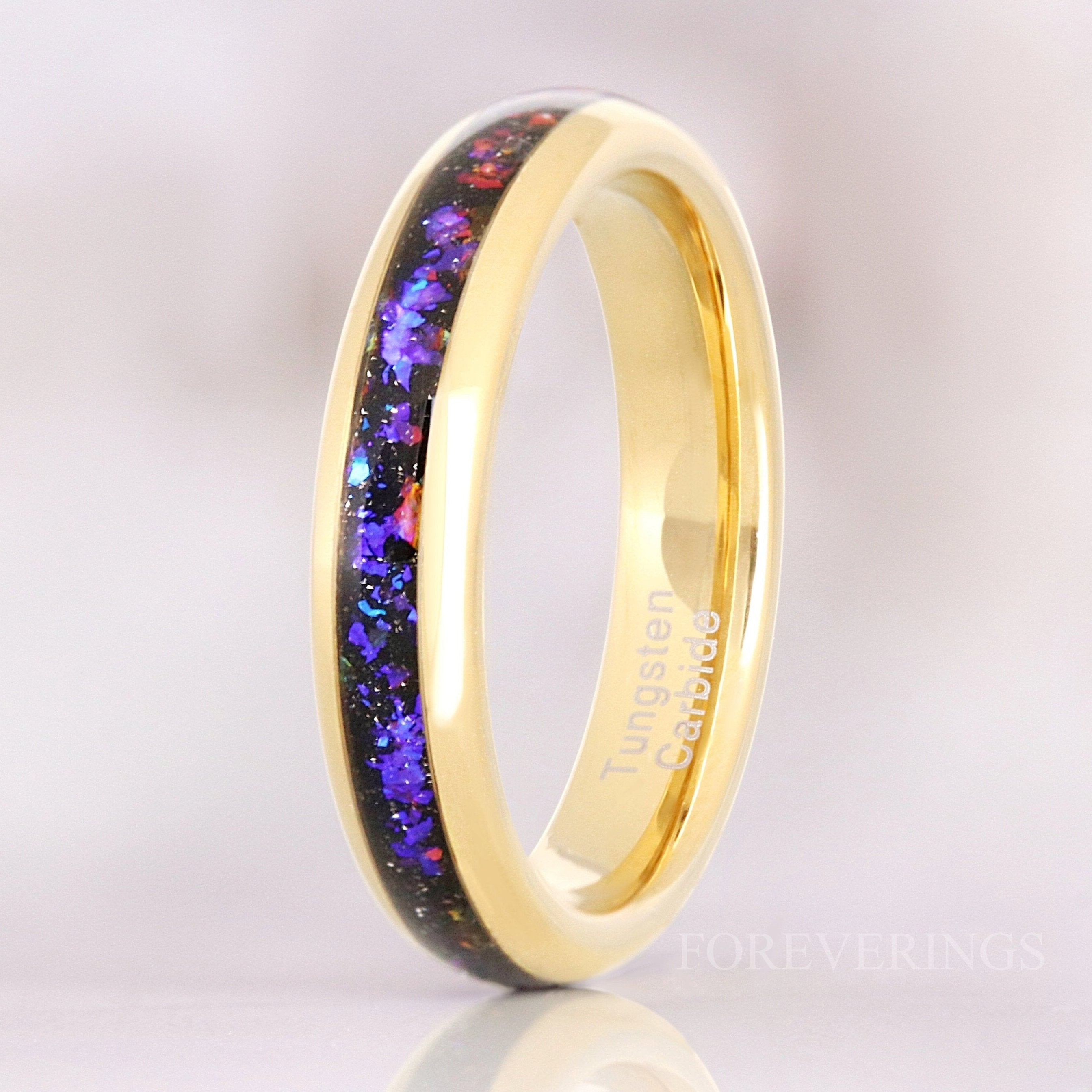 Orion Nebula Ring Gold, 4mm Tungsten Wedding Band, Outer Space Ring, Women Men Ring, Dome Yellow Gold Band, Blue Nebula Ring, Ring Engraving