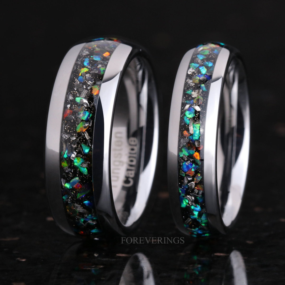 Meteorite Galaxy Opal Tungsten Ring | Mens Wedding Band