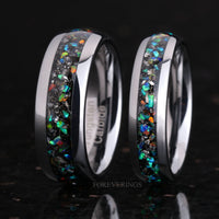 Meteorite Galaxy Opal Tungsten Ring | Mens Wedding Band
