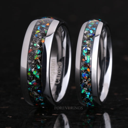 Meteorite Galaxy Opal Tungsten Ring | Mens Wedding Band