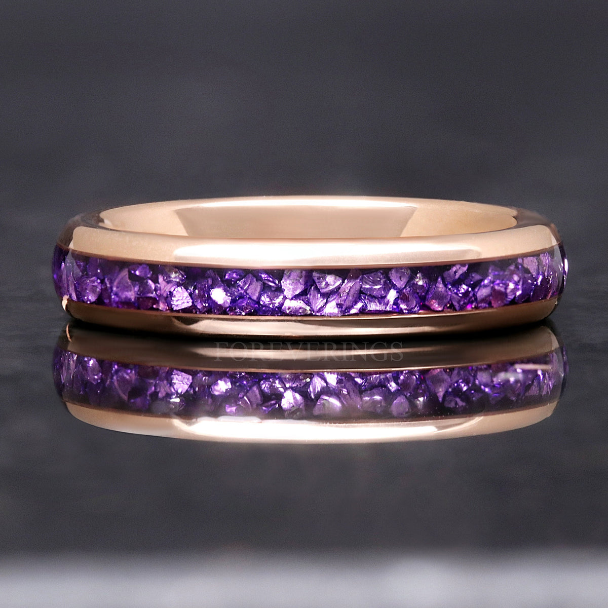 Amethyst Wedding Band Rose Gold, Purple Tungsten Ring, Women or Men’s Ring, 4mm Promise Ring, Unique Purple Band, Anniversary Gift