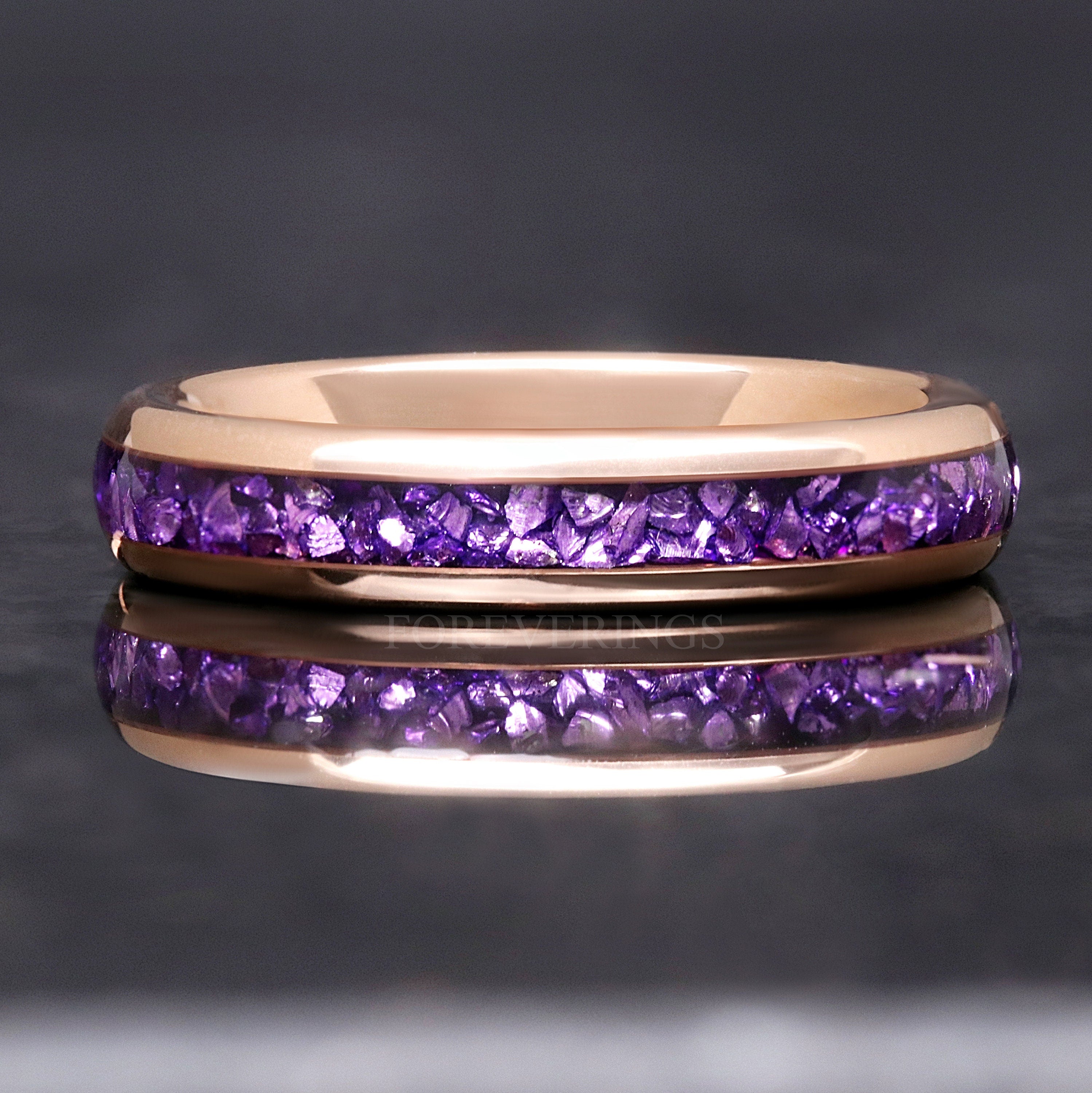 Alexandrite Wedding Band Rose Gold, Purple-Pink Color Changing Ring, 4mm Rose Gold Tungsten Ring, Men Women Promise Ring, Ring, Unique Band