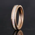 4mm rose gold tungsten ring with white fire opal inlay, angled to show the inside