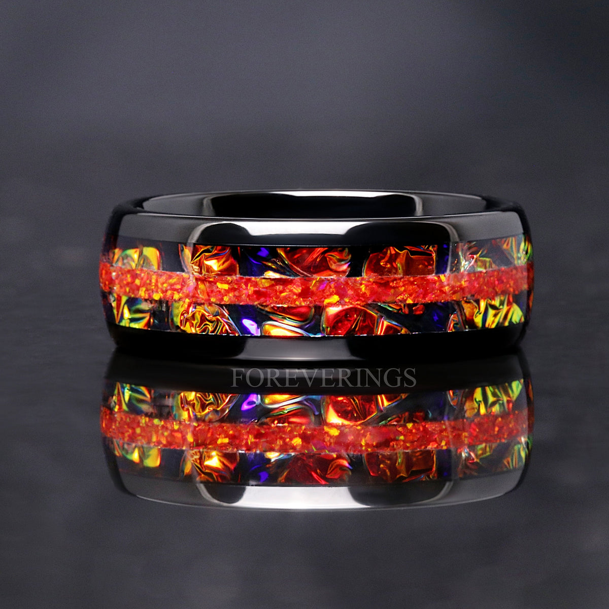 Caraxes Red Opal Tungsten Wedding Band | Dichrolam Mens Ring