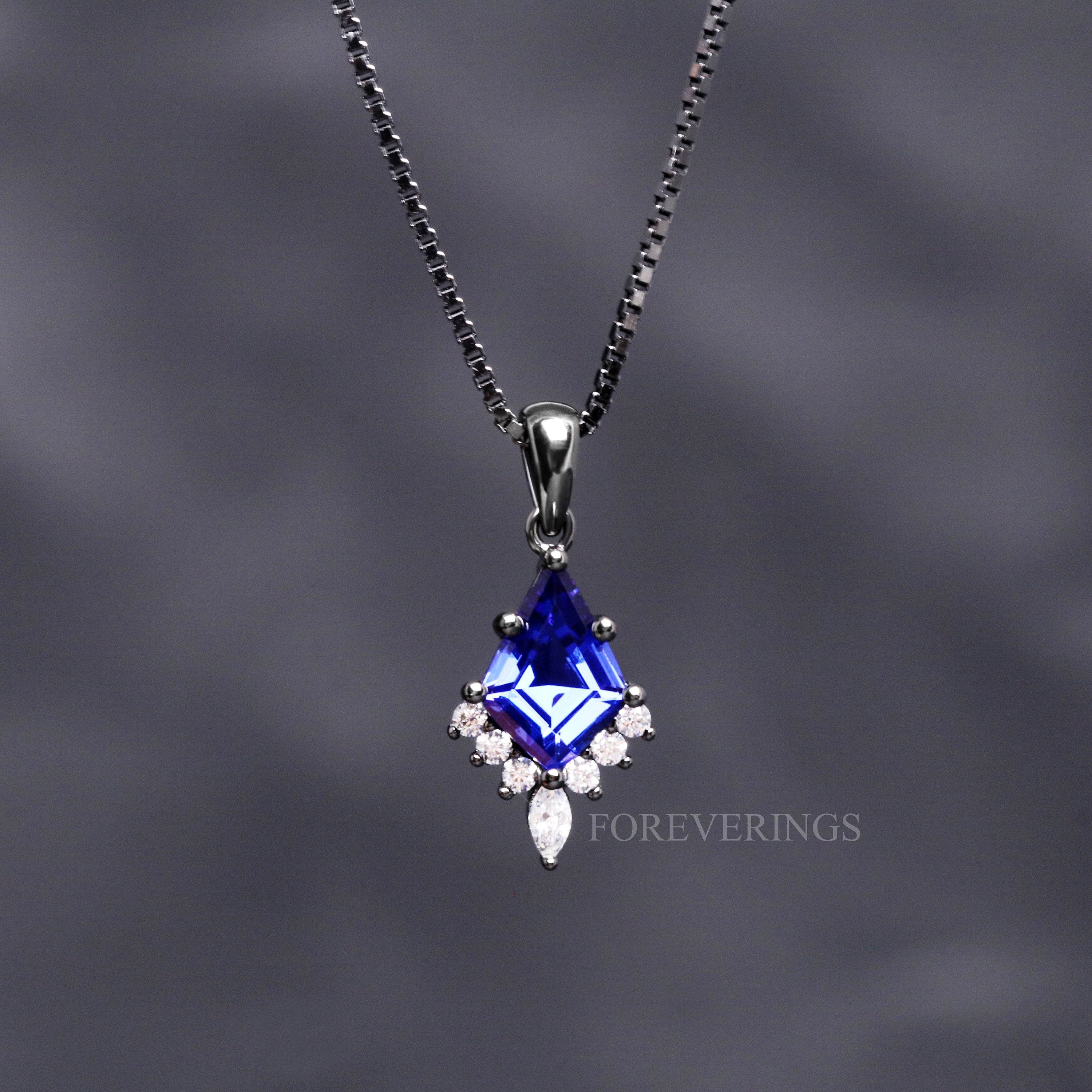 Orion Nebula Necklace, Black Pendant, Black Rhodium Outer Space Necklace, 925 Sterling Silver, Blue Sapphire Pendant and Box Chain