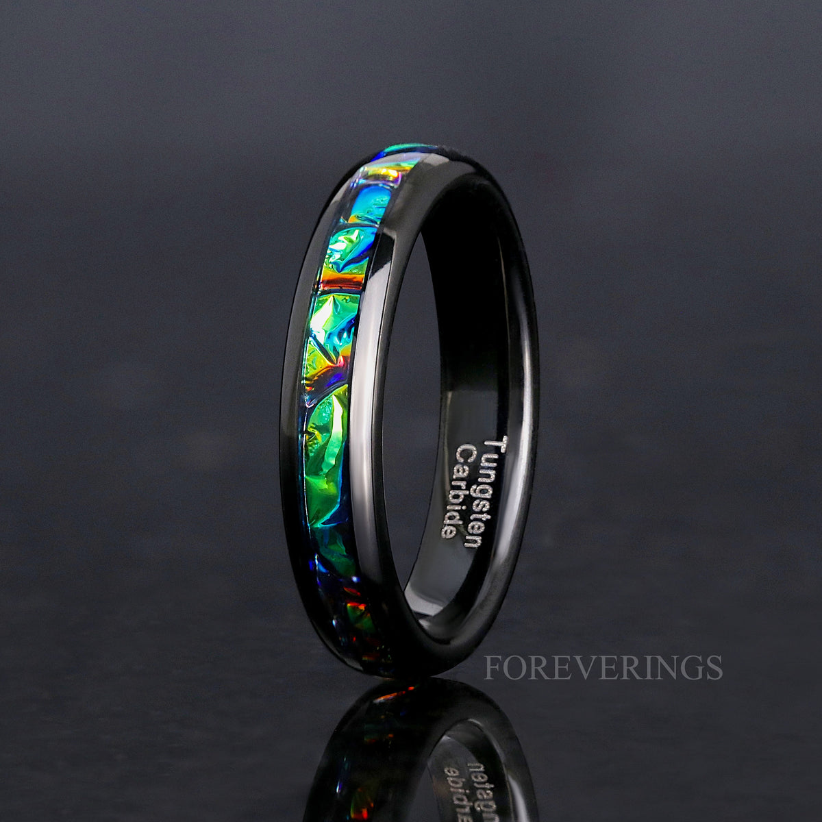 Rhaegal Dragon Ring Tungsten Band, 4mm Black Nebula Ring, Dichrolam, Man Woman Wedding Band, Green Space Ring, Unique Promise Ring, Engraving