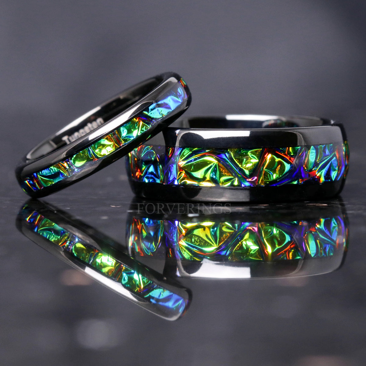 Rhaegal Dragon Ring Tungsten Band, 4mm Black Nebula Ring, Dichrolam, Man Woman Wedding Band, Green Space Ring, Unique Promise Ring, Engraving