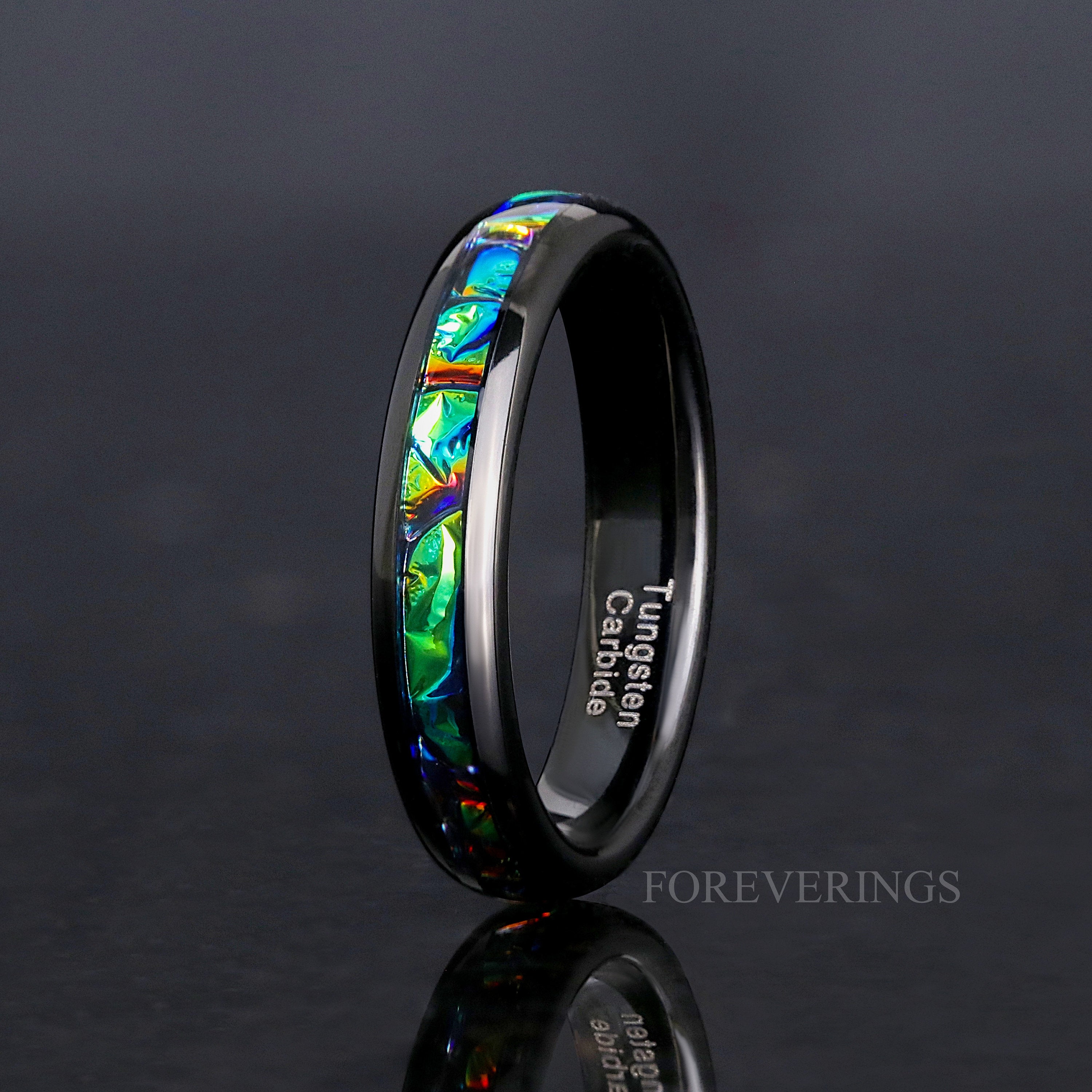 Rhaegal Dragon Ring Set Tungsten Band, Nebula His Her Ring, 8mm & 4mm Black Space Band, Dichrolam, Unique Couple Ring, Matching Promise Ring