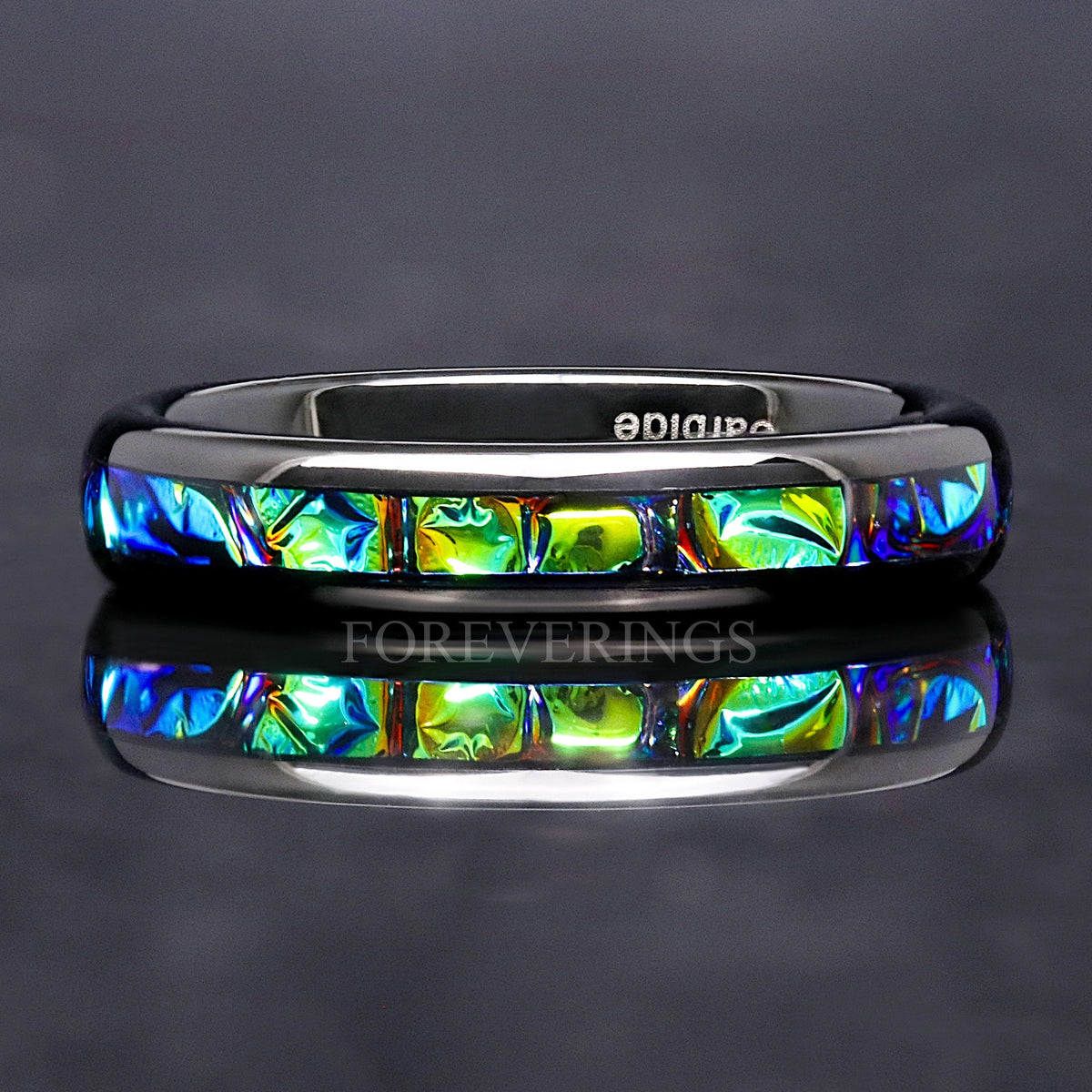 Rhaegal Dragon Ring Tungsten Band, 4mm Black Nebula Ring, Dichrolam, Man Woman Wedding Band, Green Space Ring, Unique Promise Ring, Engraving