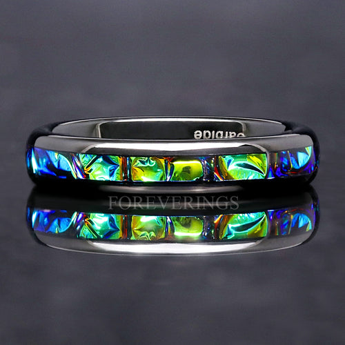 Rhaegal Dragon Ring Tungsten Band, 4mm Black Nebula Ring, Dichrolam, Man Woman Wedding Band, Green Space Ring, Unique Promise Ring, Engraving