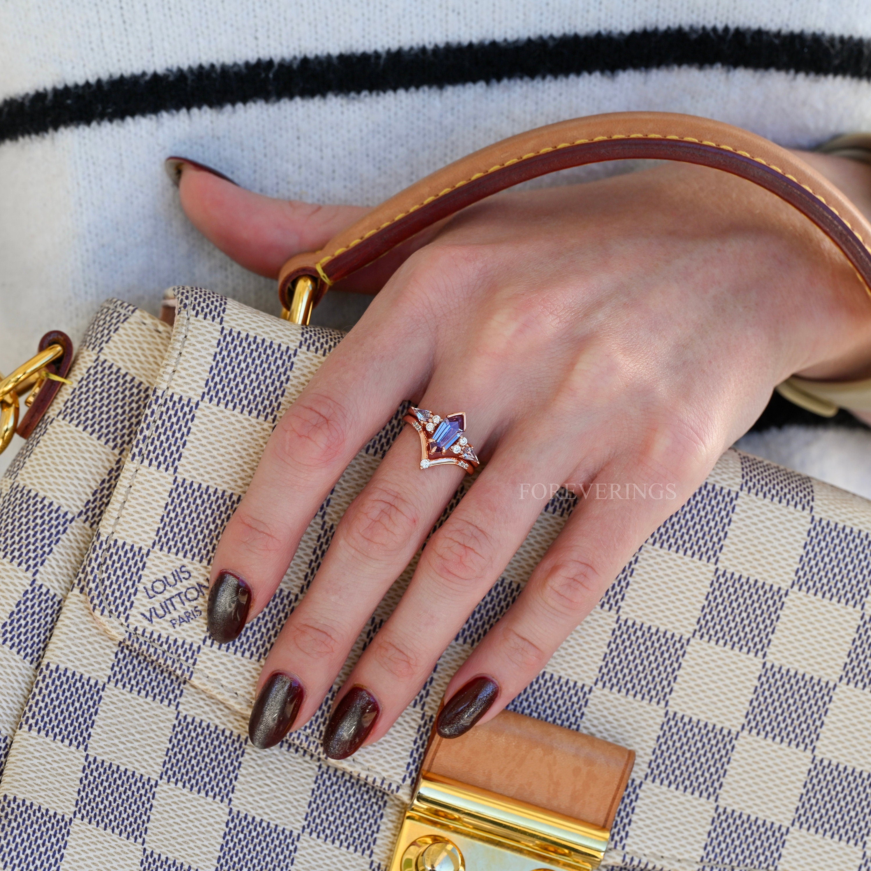 His Her Alexandrite Ring Set, Crab Nebula Ring Set, Outer Space Rose Gold Wedding Band, 925 Sterling Silver and Rose Gold Tungsten Ring Set