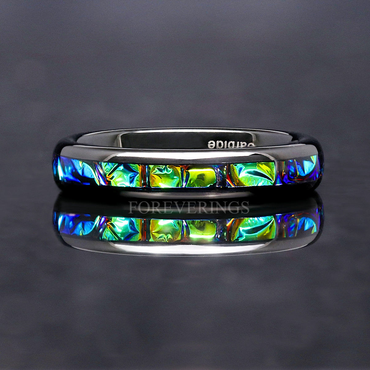 Rhaegal Dragon Ring Tungsten Band, 4mm Black Nebula Ring, Dichrolam, Man Woman Wedding Band, Green Space Ring, Unique Promise Ring, Engraving