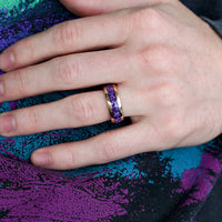 Amethyst Ring Set Rose Gold, His and Her Tungsten Wedding Band, 8mm & 4mm Purple Ring Set, Matching Couples Ring Set, Promise Ring Set