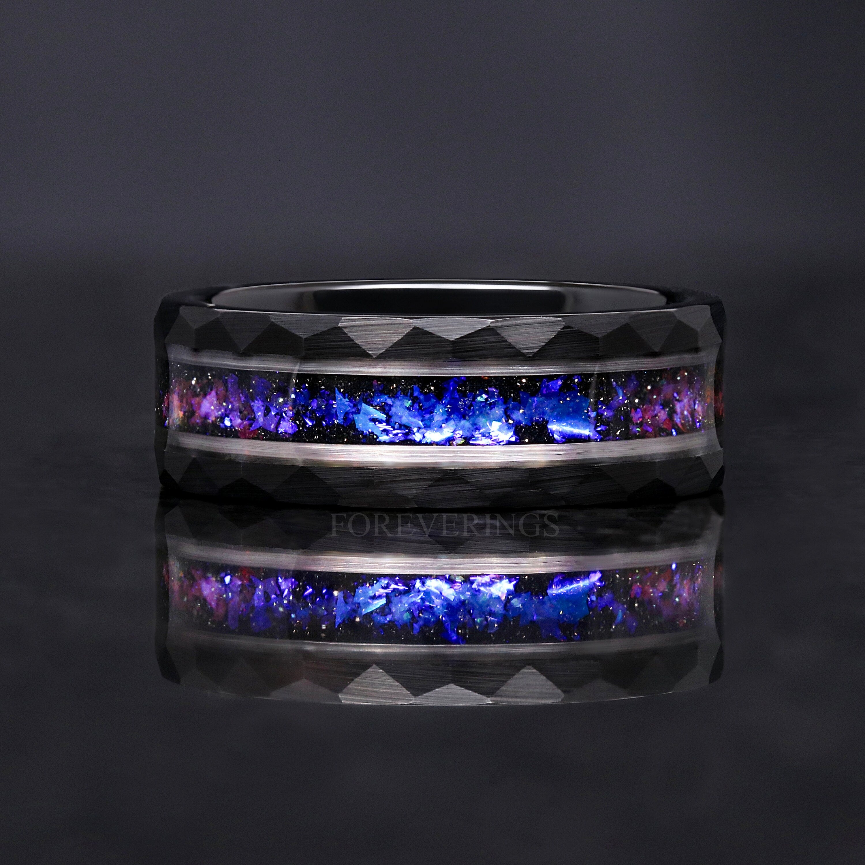 Orion Nebula Ring, Mens Wedding Band, Black Hammered Tungsten, 8mm Space Ring, Blue Sandstone, Man Tungsten Ring, Black Galaxy Ring, Engrave