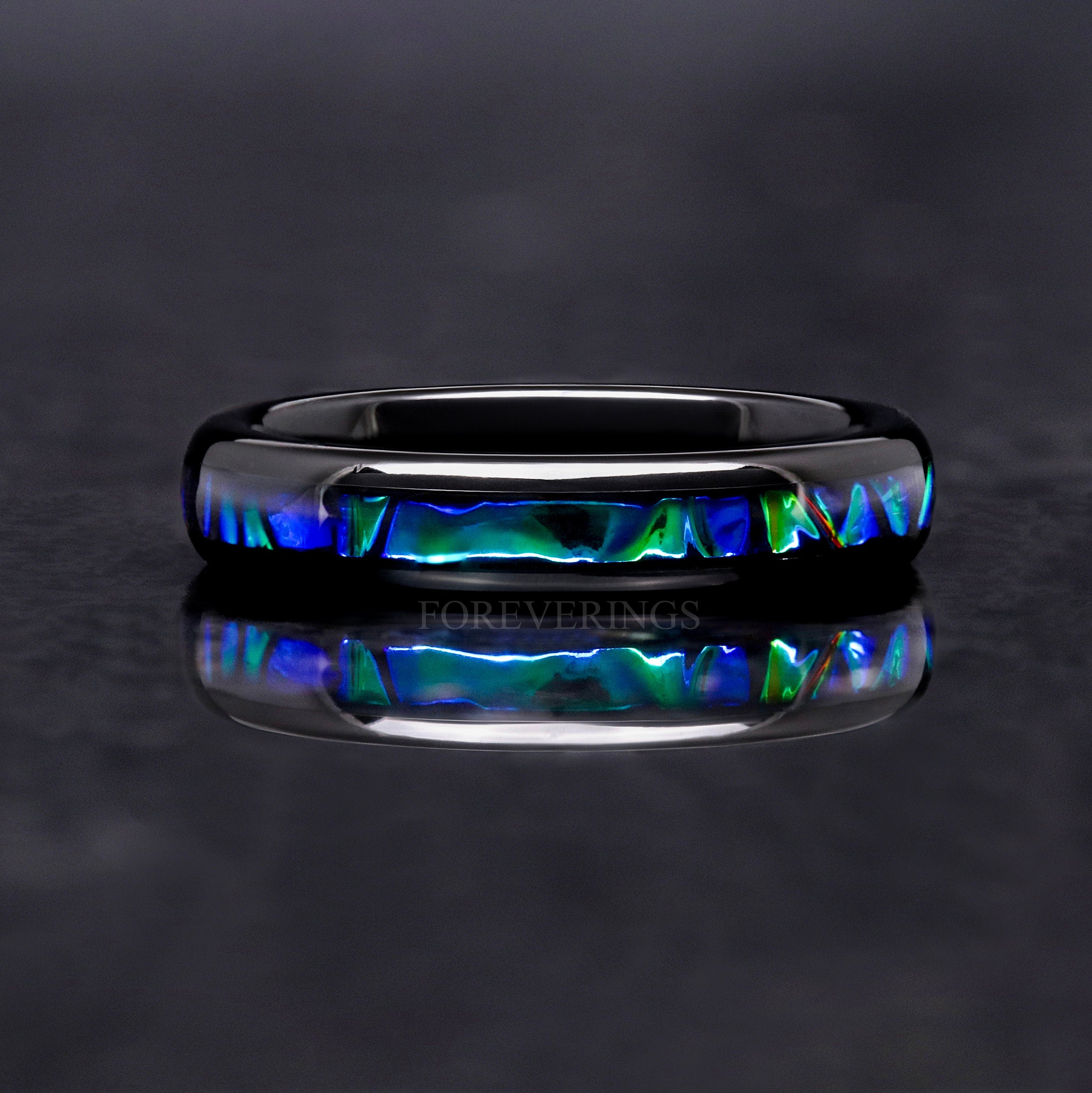 Azure Black Tungsten Band, Blue Nebula Ring, 8mm-4mm Blue Dragon Ring, Unique Space Ring, Dichrolam, Man Woman Wedding Band, Ring Engraving