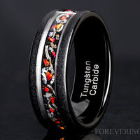Glow Stone Meteorite Red Opal Ring | Men's Black Tungsten Wedding Band