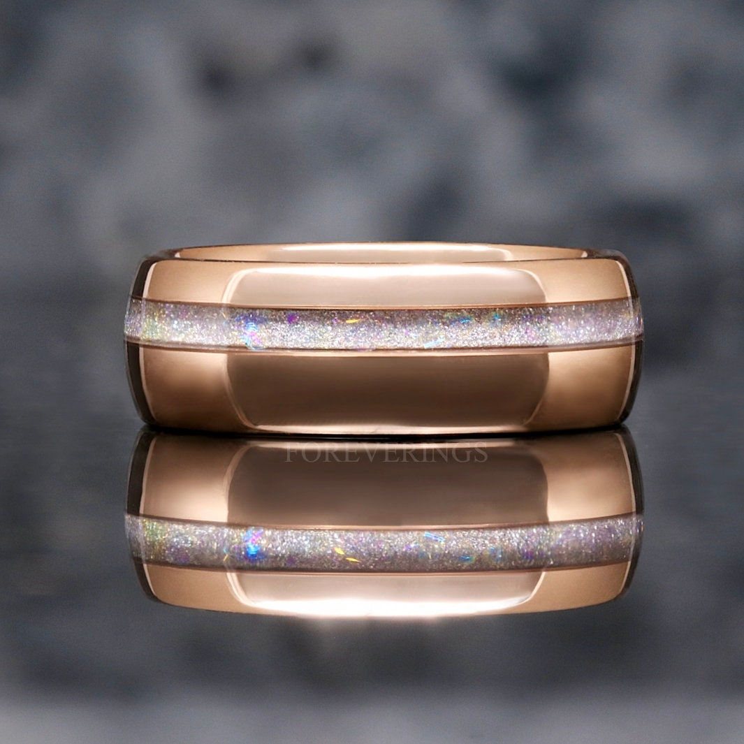 Mens Moonstone Ring, Rose Gold Wedding Band, Man Tungsten Ring, Man Engagement Ring, Nebula Promise Ring for Him, 8mm Galaxy Ring, Engraving