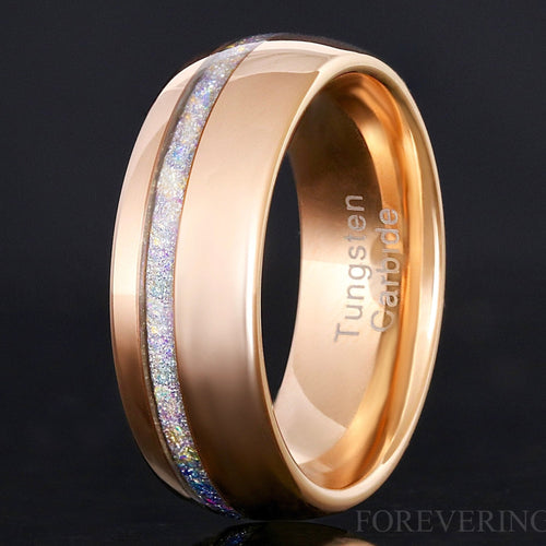 Mens Moonstone Ring, Rose Gold Wedding Band, Man Tungsten Ring, Man Engagement Ring, Nebula Promise Ring for Him, 8mm Galaxy Ring, Engraving