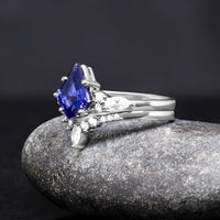 Kite Cut Blue Sapphire Couples Ring Set | 3 Piece His & Hers