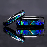 Azure His and Her Tungsten Ring Set, Couple Wedding Band, 8mm 4mm Black Nebula Ring, Dichrolam, Blue Dragon Ring, Matching Promise Ring