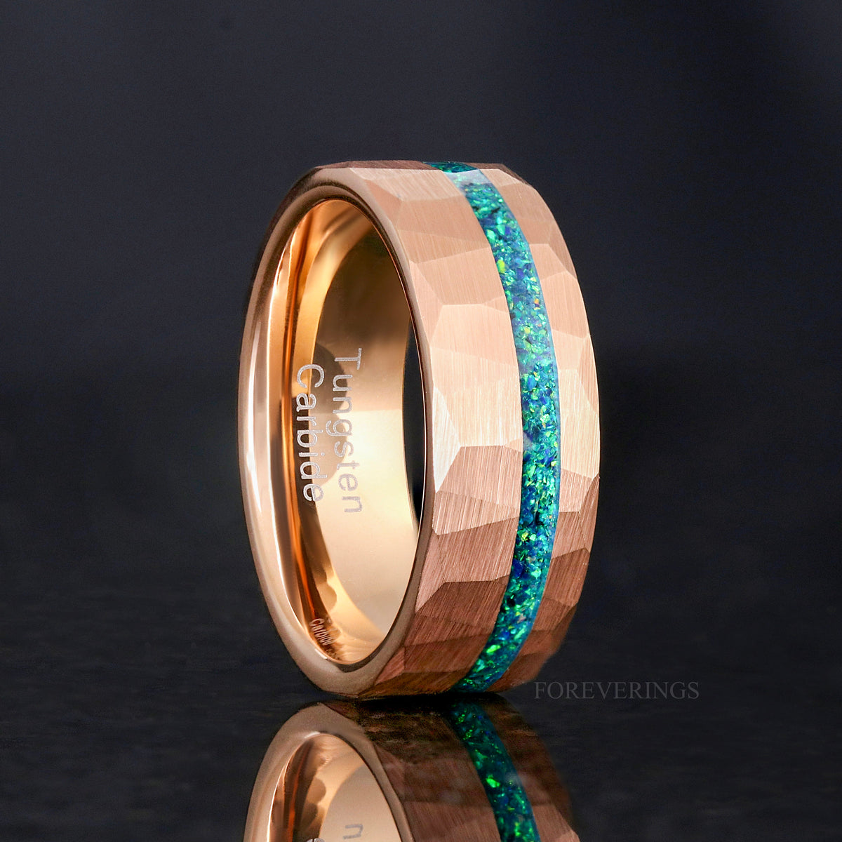 Green Opal Band | Mens Rose Gold Tungsten Ring